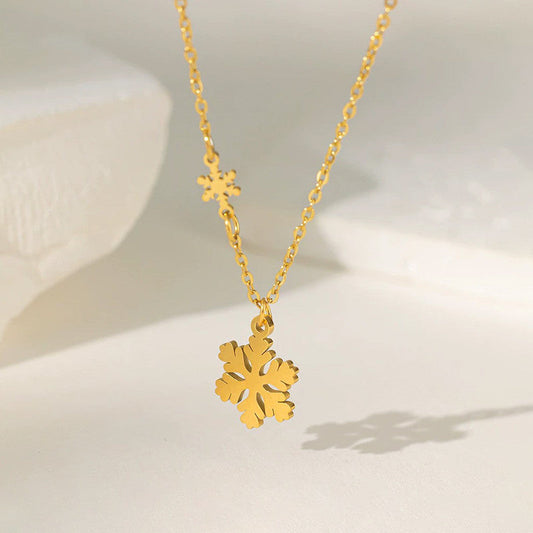 Gold-Plated Snowflake Pendant Necklace with Mini Charm Detail