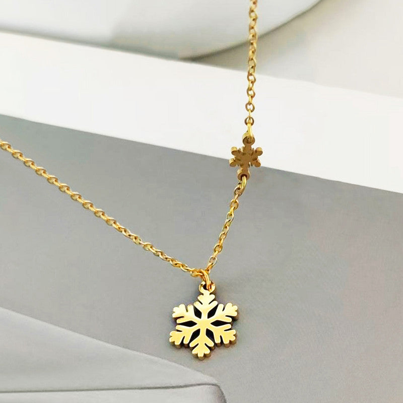 Gold-Plated Snowflake Pendant Necklace with Mini Charm Detail