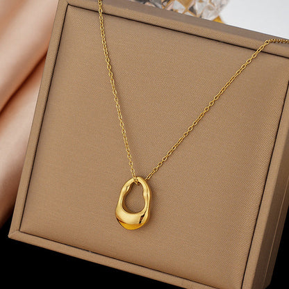 Gold-Plated Abstract Oval Pendant Necklace