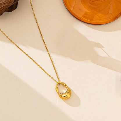 Gold-Plated Abstract Oval Pendant Necklace