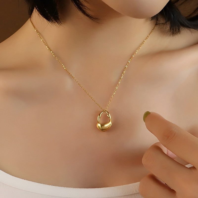 Gold-Plated Abstract Oval Pendant Necklace