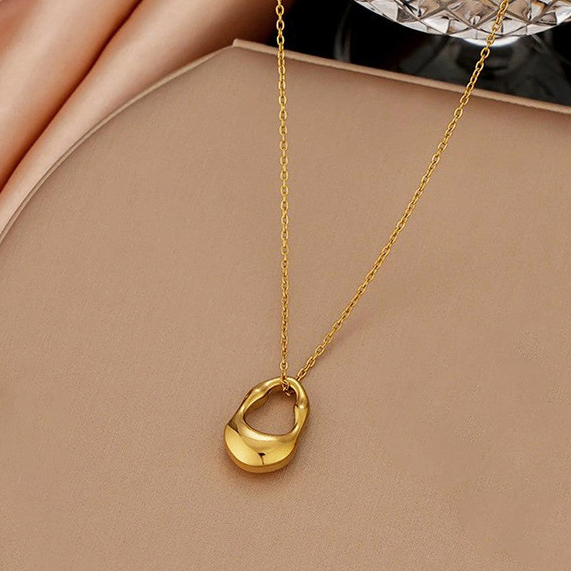 Gold-Plated Abstract Oval Pendant Necklace