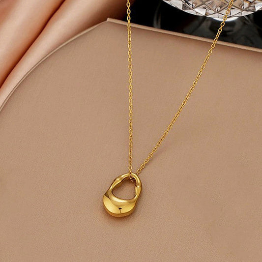 Gold-Plated Abstract Oval Pendant Necklace