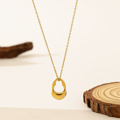Gold-Plated Abstract Oval Pendant Necklace