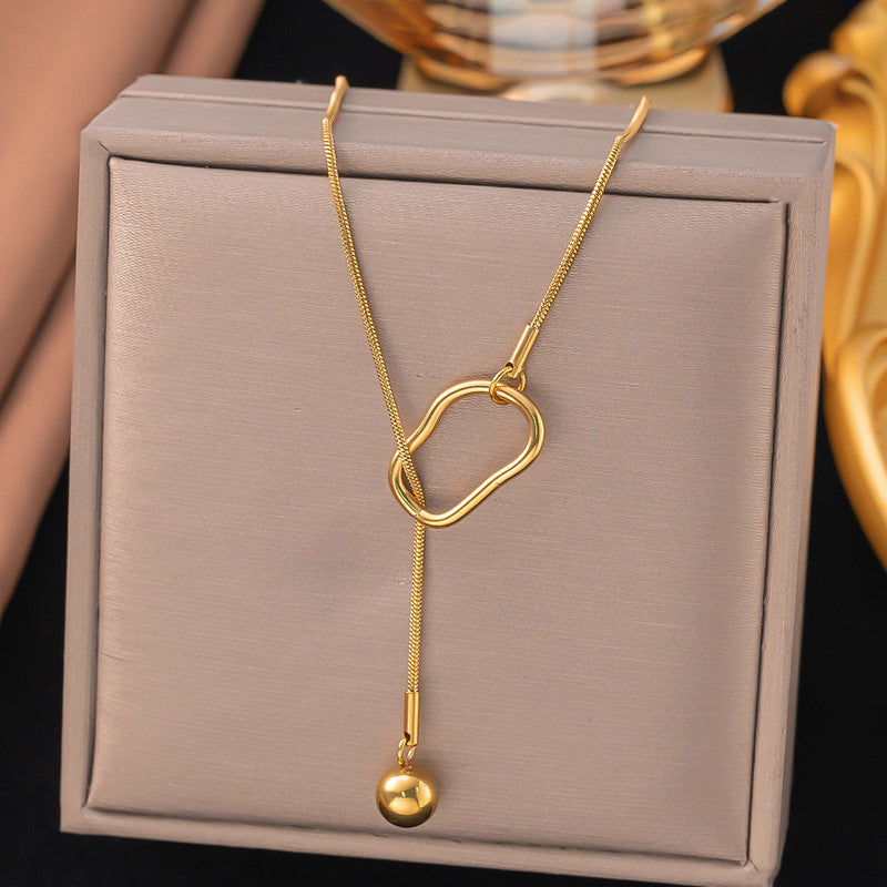Gold-Plated Abstract Heart Lariat Necklace with Drop Ball