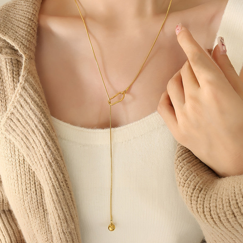 Gold-Plated Abstract Heart Lariat Necklace with Drop Ball