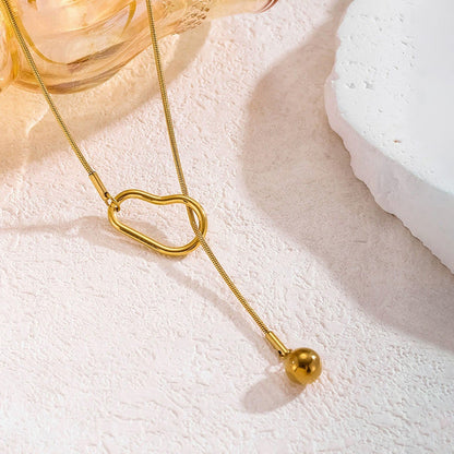 Gold-Plated Abstract Heart Lariat Necklace with Drop Ball