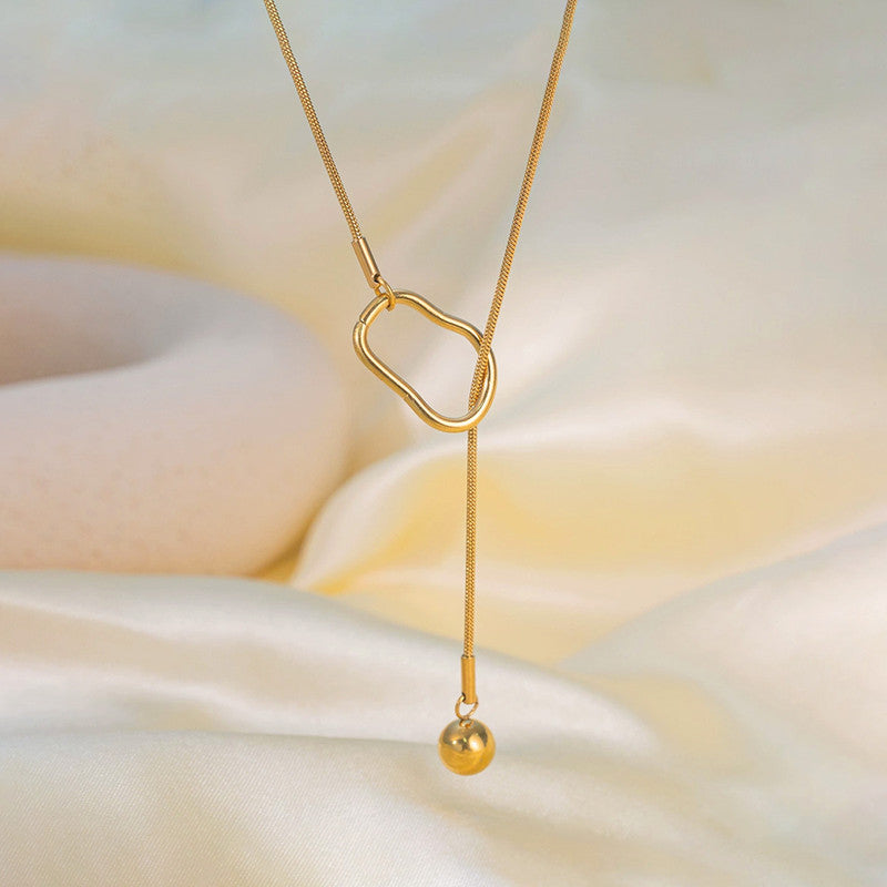 Gold-Plated Abstract Heart Lariat Necklace with Drop Ball