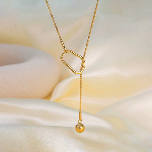 Gold-Plated Abstract Heart Lariat Necklace with Drop Ball