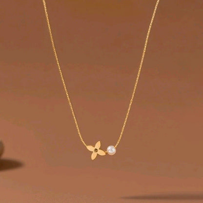 Minimal Gold Flower Necklace with Pearl Detail
