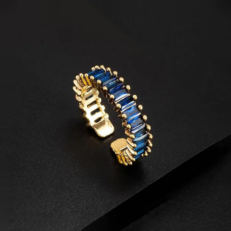 Elegant Blue Crystal Gold Ring for Women