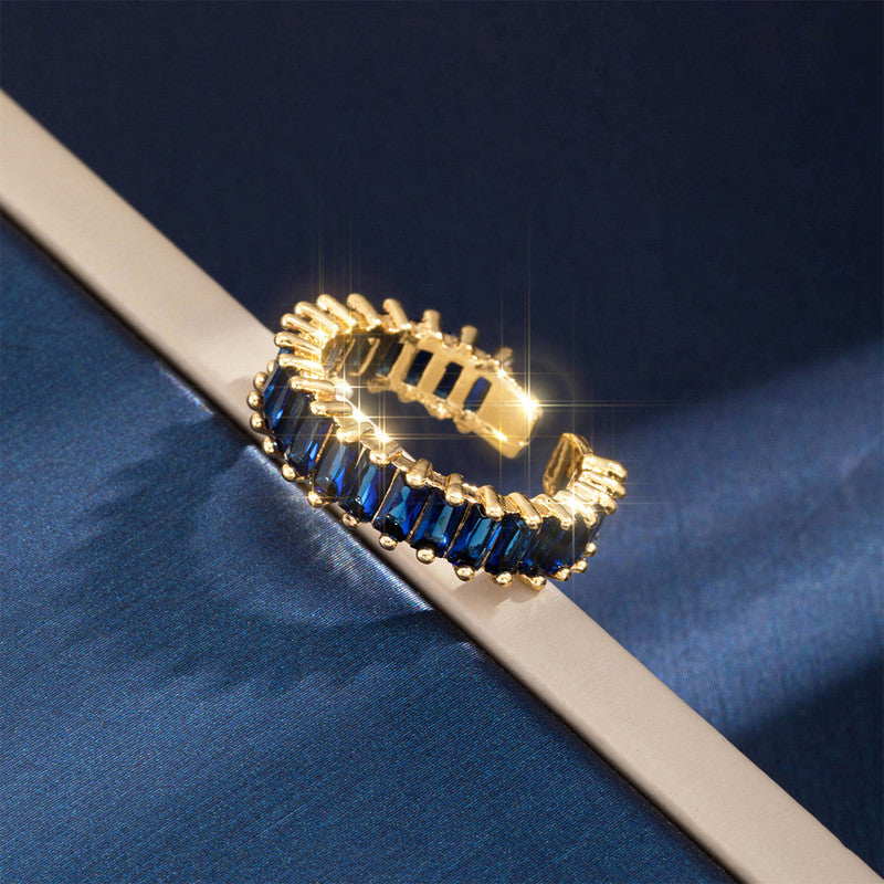 Elegant Blue Crystal Gold Ring for Women