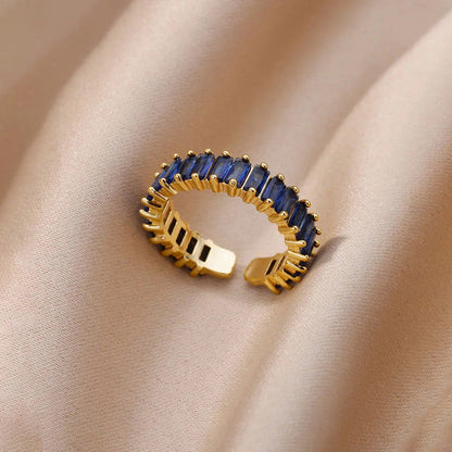 Elegant Blue Crystal Gold Ring for Women