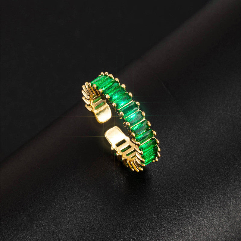 Elegant Green Crystal Gold Ring for Women