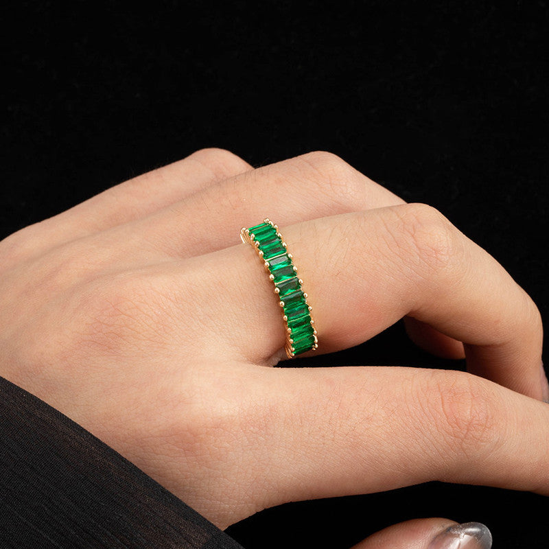 Elegant Green Crystal Gold Ring for Women