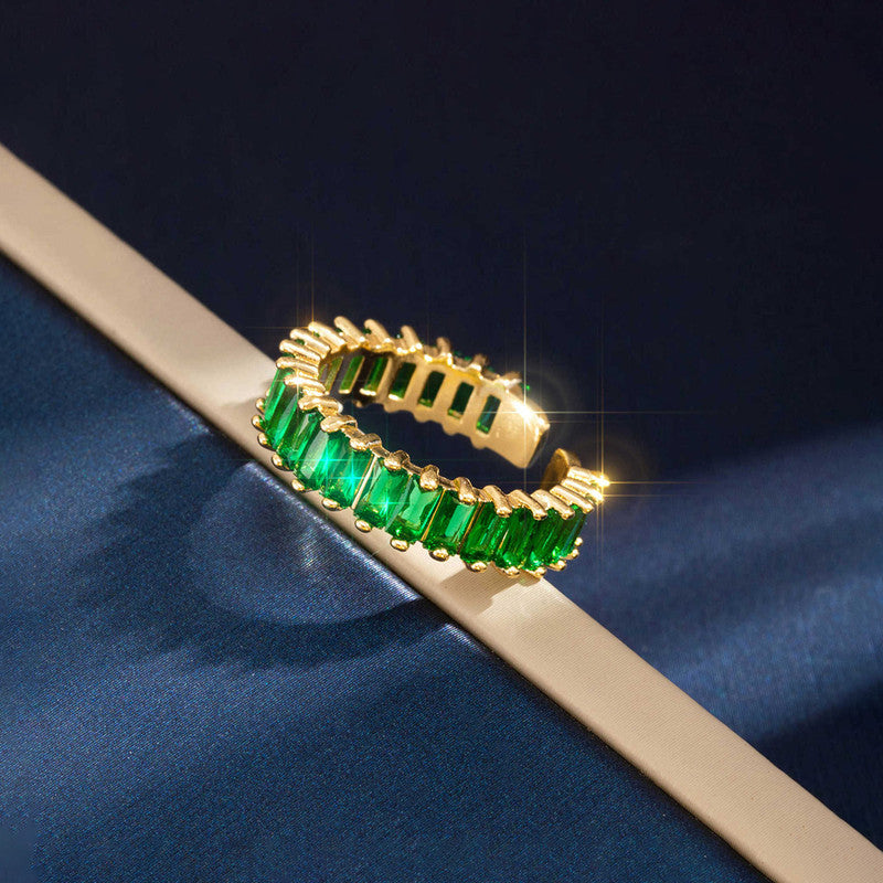 Elegant Green Crystal Gold Ring for Women