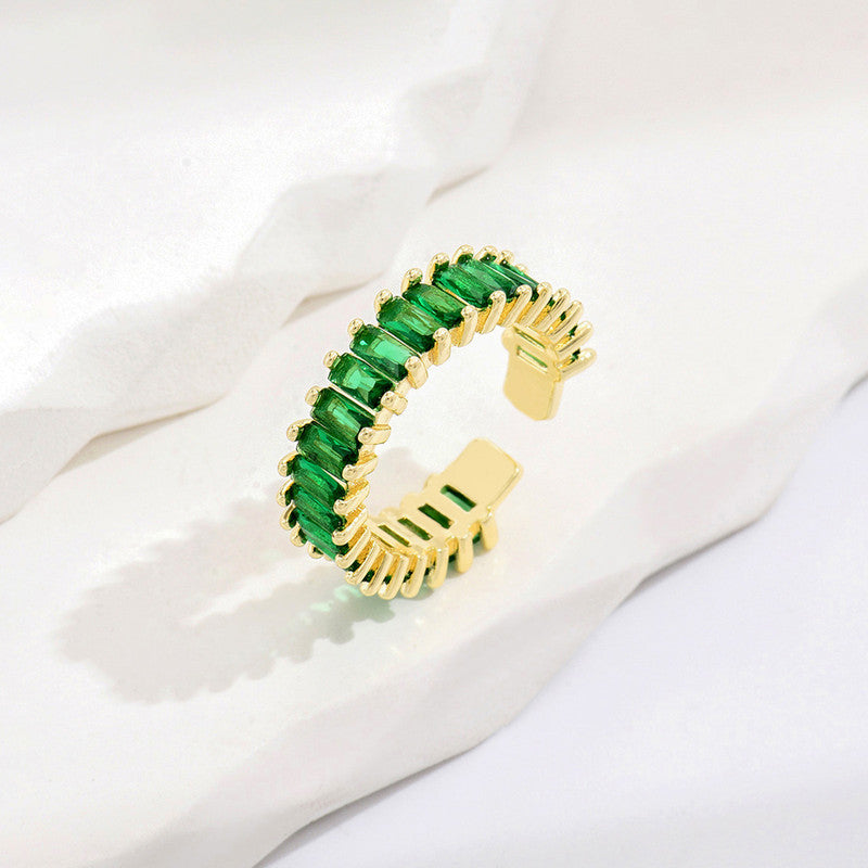 Elegant Green Crystal Gold Ring for Women