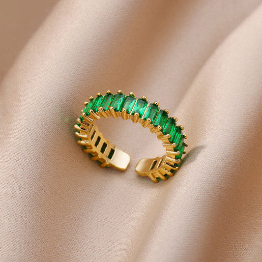 Elegant Green Crystal Gold Ring for Women