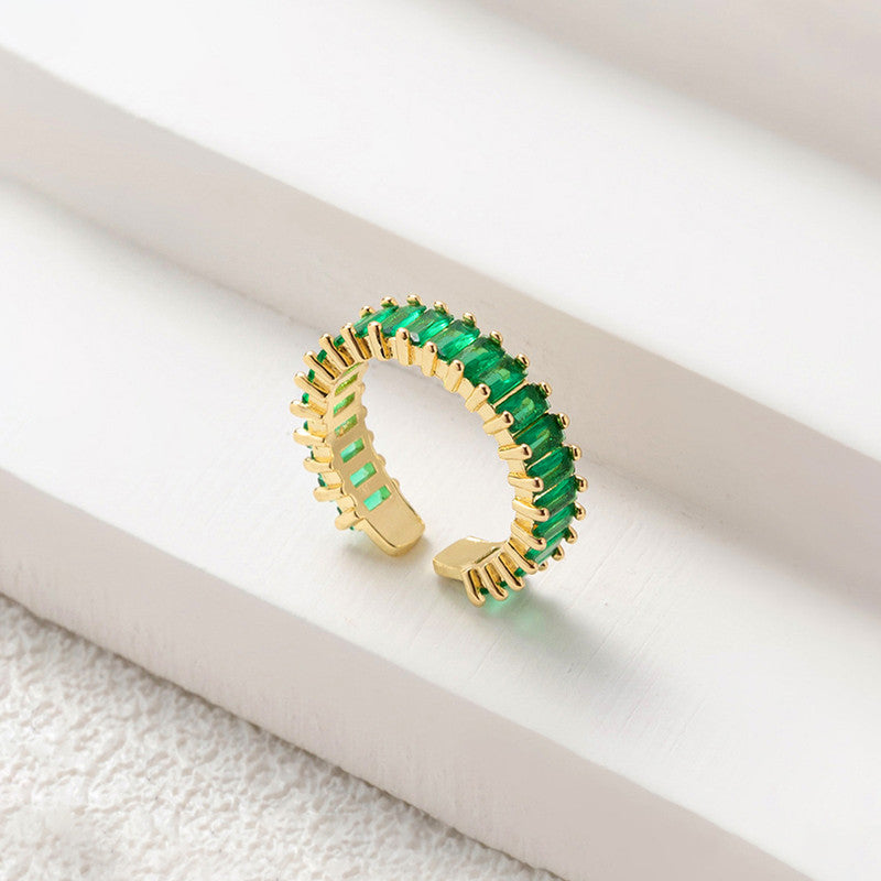 Elegant Green Crystal Gold Ring for Women