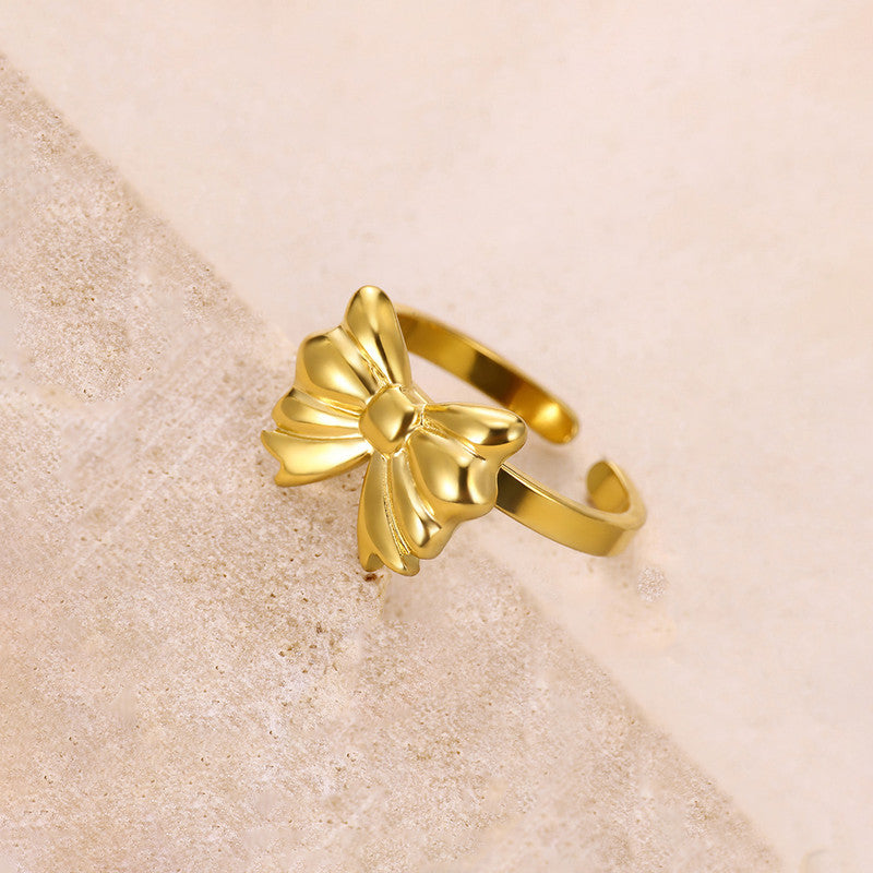 Gold-Plated Bow Design Adjustable Ring