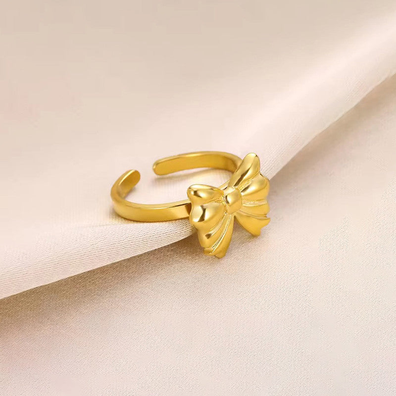 Gold-Plated Bow Design Adjustable Ring