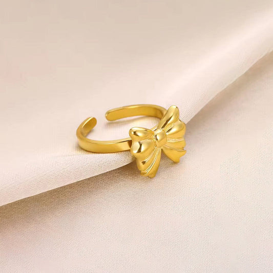Gold-Plated Bow Design Adjustable Ring