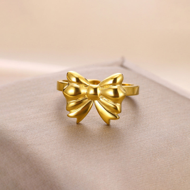 Gold-Plated Bow Design Adjustable Ring