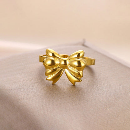Gold-Plated Bow Design Adjustable Ring