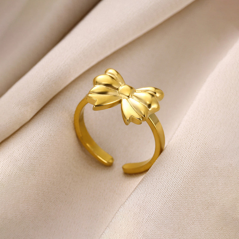 Gold-Plated Bow Design Adjustable Ring