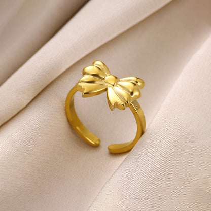 Gold-Plated Bow Design Adjustable Ring