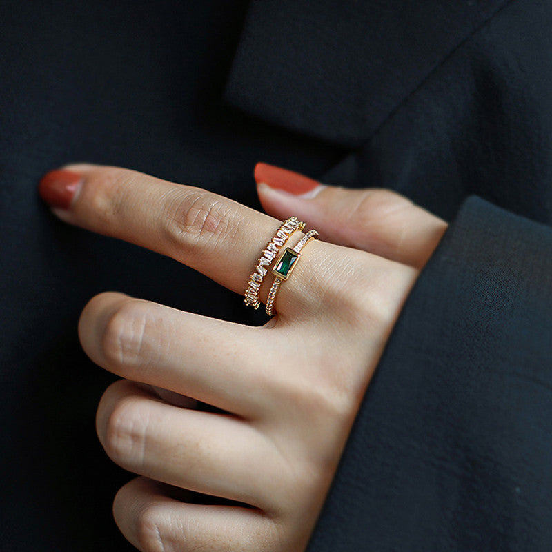 Gold-Plated Dual Band Ring with Green Stone