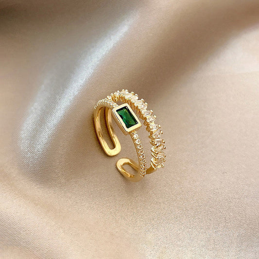 Gold-Plated Dual Band Ring with Green Stone