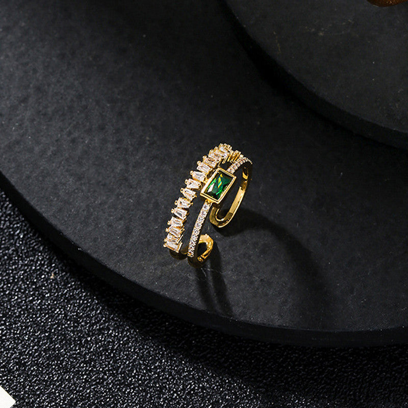 Gold-Plated Dual Band Ring with Green Stone