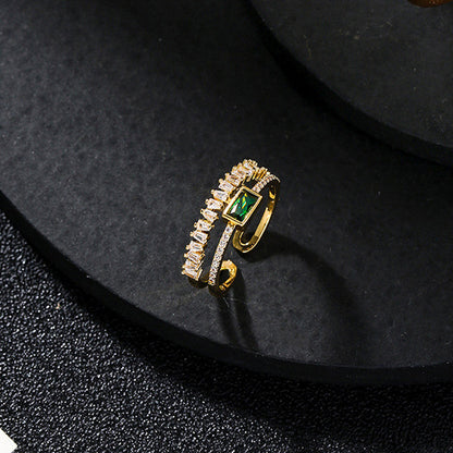Gold-Plated Dual Band Ring with Green Stone