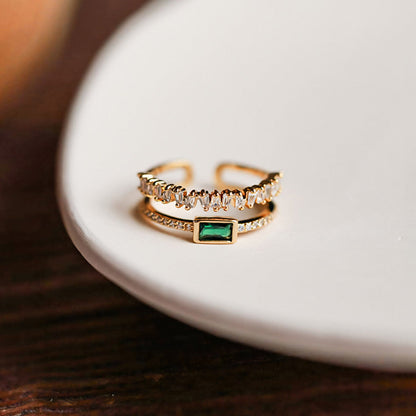 Gold-Plated Dual Band Ring with Green Stone