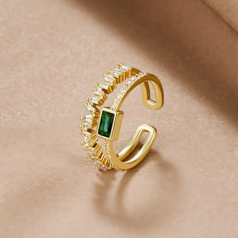 Gold-Plated Dual Band Ring with Green Stone