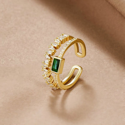 Gold-Plated Dual Band Ring with Green Stone