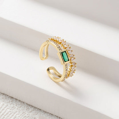 Gold-Plated Dual Band Ring with Green Stone