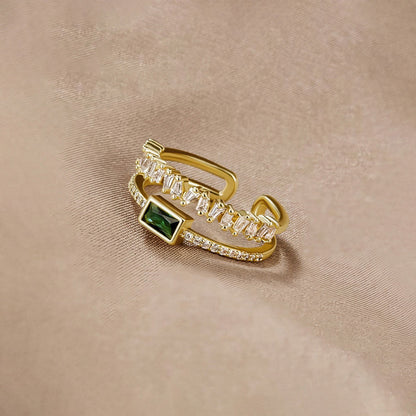 Gold-Plated Dual Band Ring with Green Stone