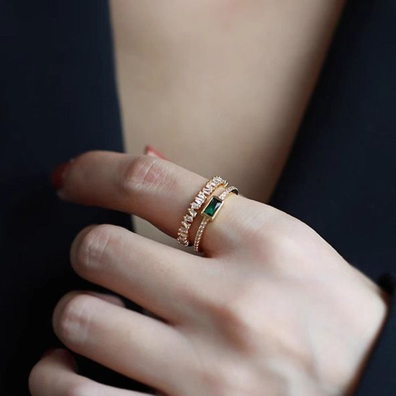 Gold-Plated Dual Band Ring with Green Stone