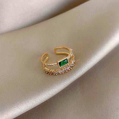Gold-Plated Dual Band Ring with Green Stone