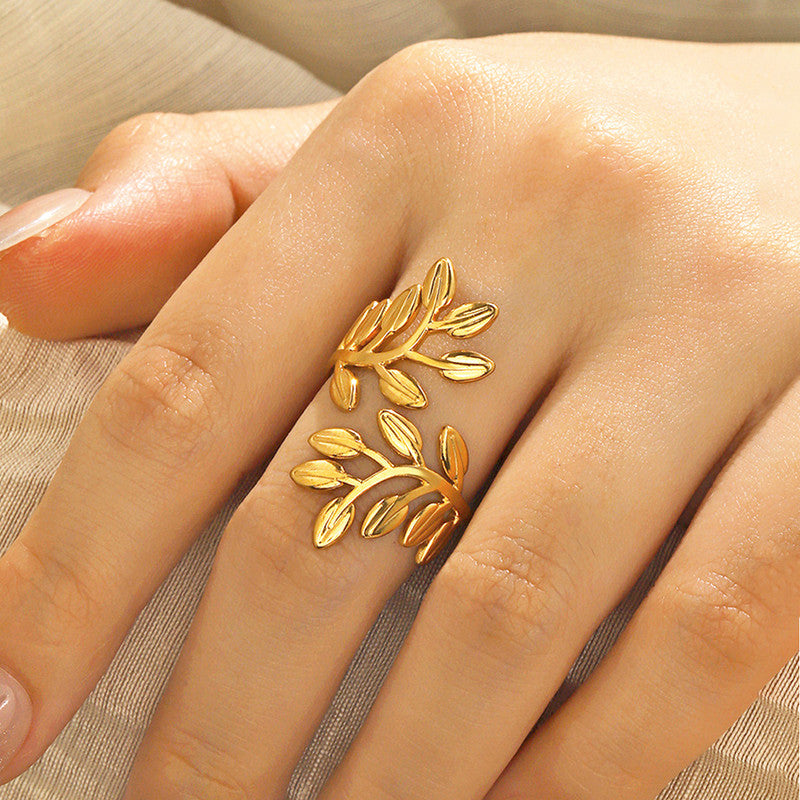 Gold-Plated Leaf Wrap Adjustable Ring