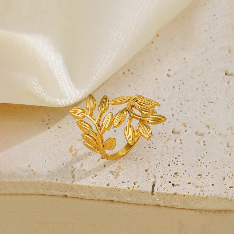 Gold-Plated Leaf Wrap Adjustable Ring