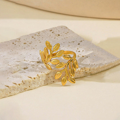 Gold-Plated Leaf Wrap Adjustable Ring