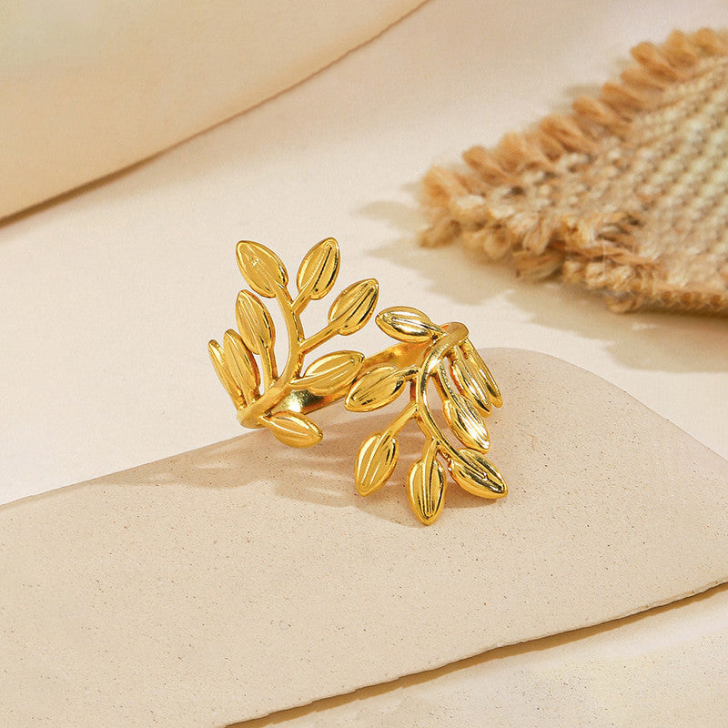 Gold-Plated Leaf Wrap Adjustable Ring