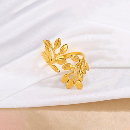 Gold-Plated Leaf Wrap Adjustable Ring