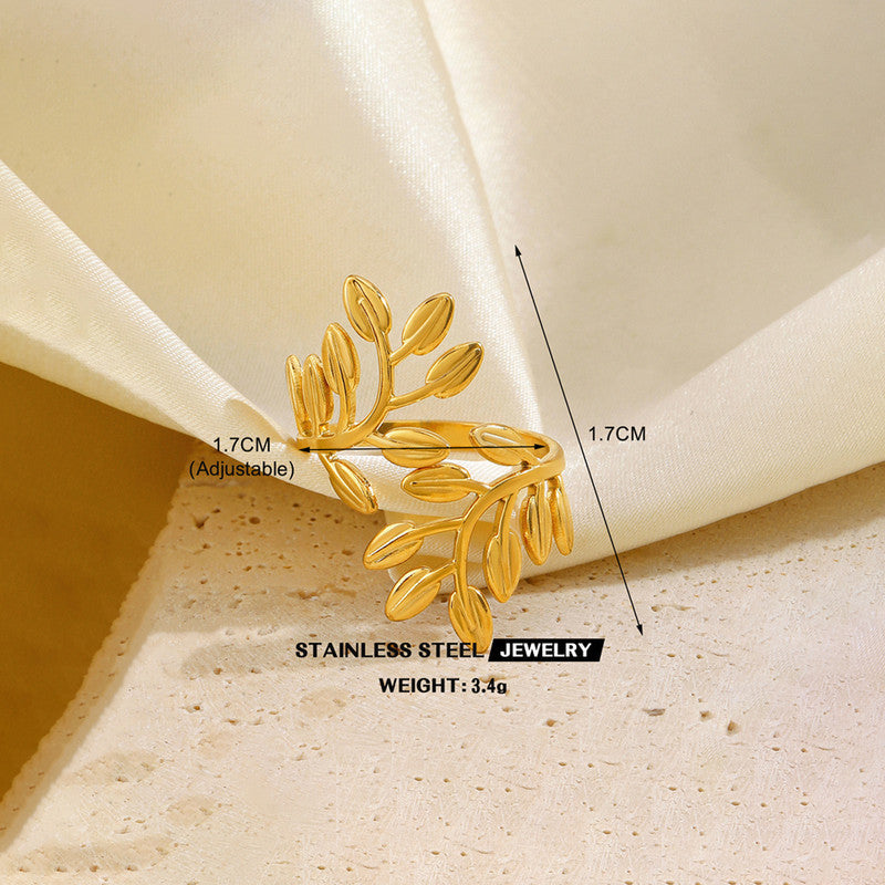 Gold-Plated Leaf Wrap Adjustable Ring