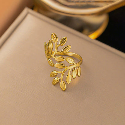 Gold-Plated Leaf Wrap Adjustable Ring