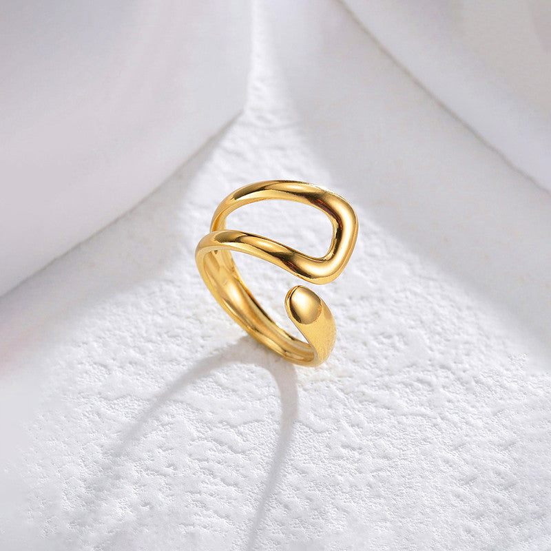 Minimal Gold Open Ring with Fluid Design
