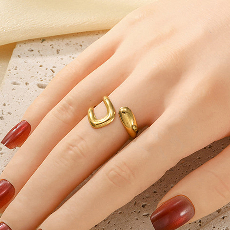 Minimal Gold Open Ring with Fluid Design
